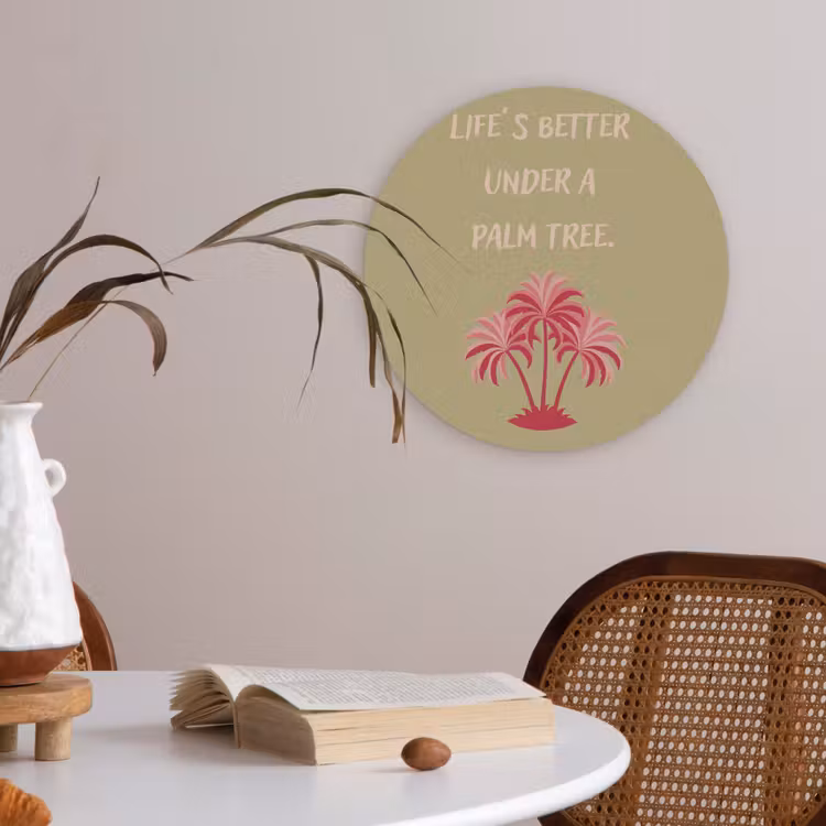 Groen - Zomer - Quote - Palmboom Akoestische PET Vilt - Rond klein -sfeer3