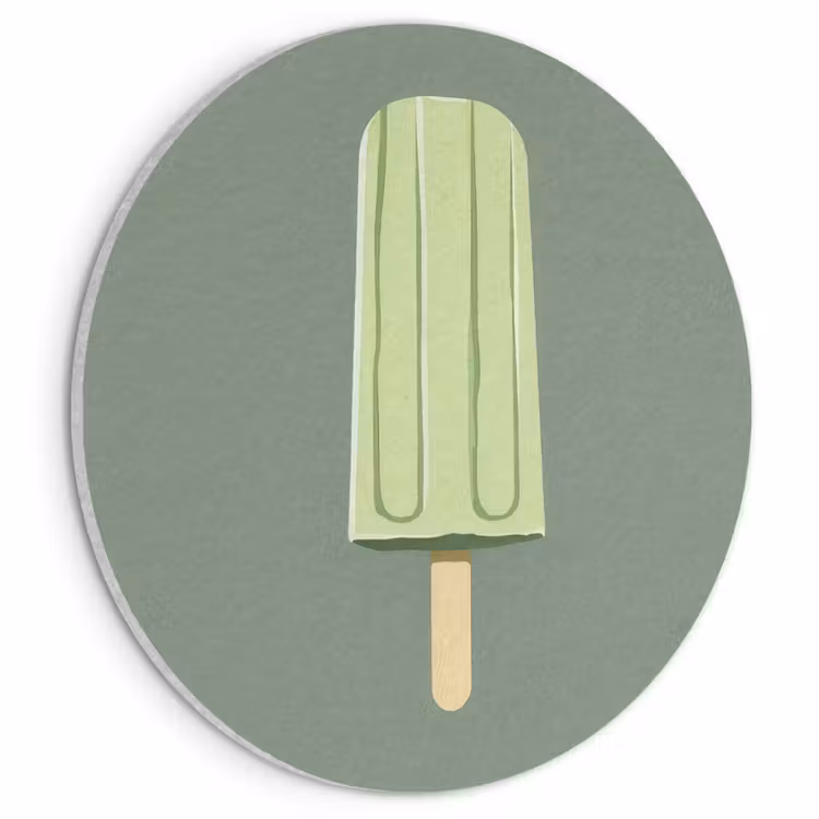 Groen - Waterijsje - Stokje - Illustratie Akoestische PET Vilt - Rond klein -3d