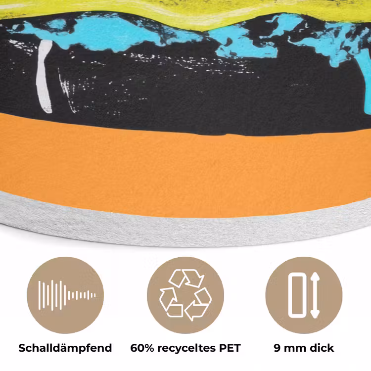 Hamburger - Oranje - Neon - popart Akoestische PET Vilt - Rond klein -closeup_DE