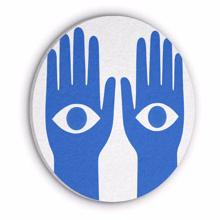 Handen - Twee - Ogen - Blauw Akoestische PET Vilt - Rond klein -3d