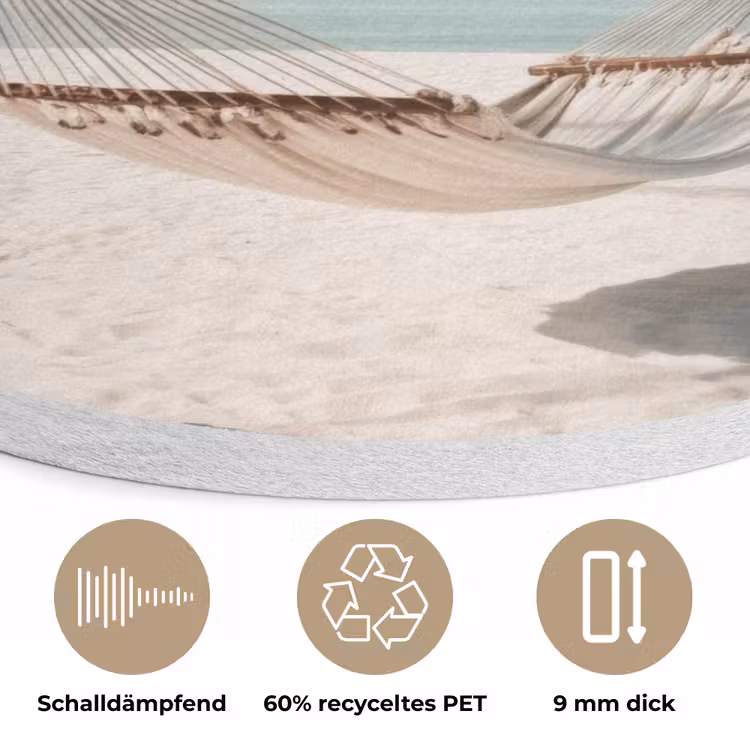 Hangmat - Palmbomen - Strand - Zee Akoestische PET Vilt - Rond klein -closeup_DE