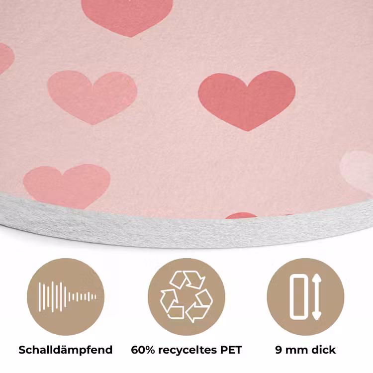 Hartjes - Patroon - Roze - Eenvoudig Akoestische PET Vilt - Rond klein -closeup_DE