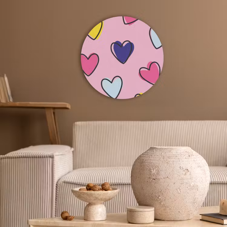 Hartjes - Valentijn - Patroon - Kleurrijk Akoestische PET Vilt - Rond klein -sfeer1