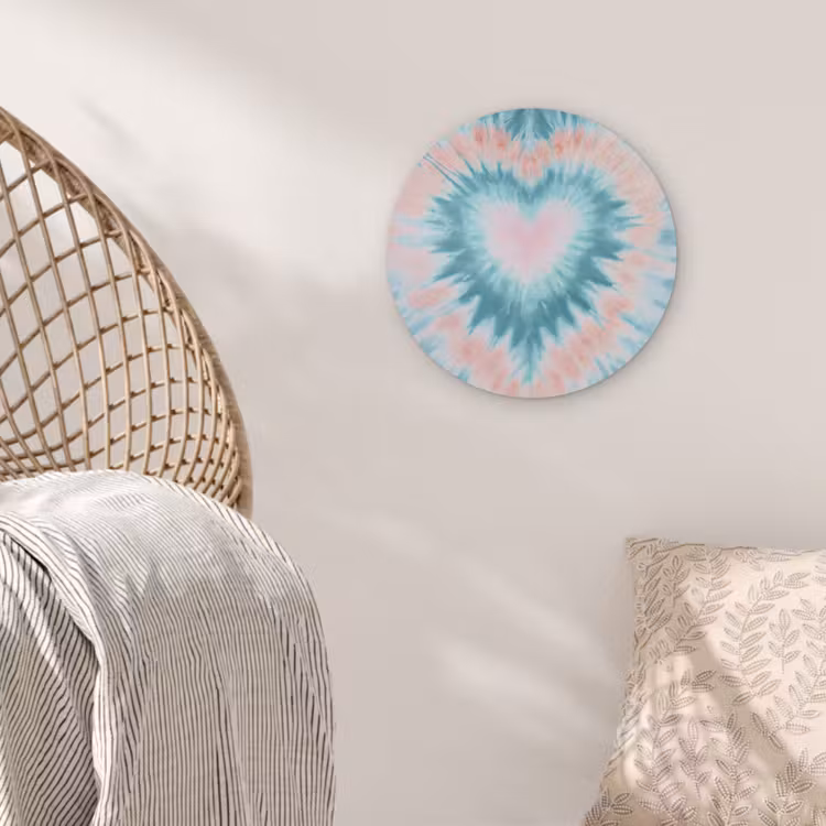 Hartvormig - Tie dye - Pasteltinten - Lichtgroen Akoestische PET Vilt - Rond klein -sfeer4