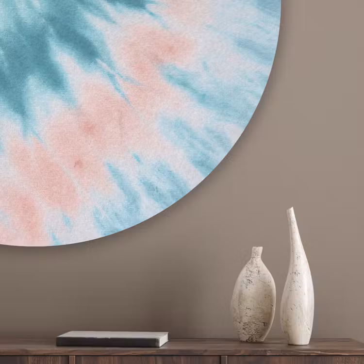 Hartvormig - Tie dye - Pasteltinten - Lichtgroen Akoestische PET Vilt - Rond klein -sfeer5_closeup