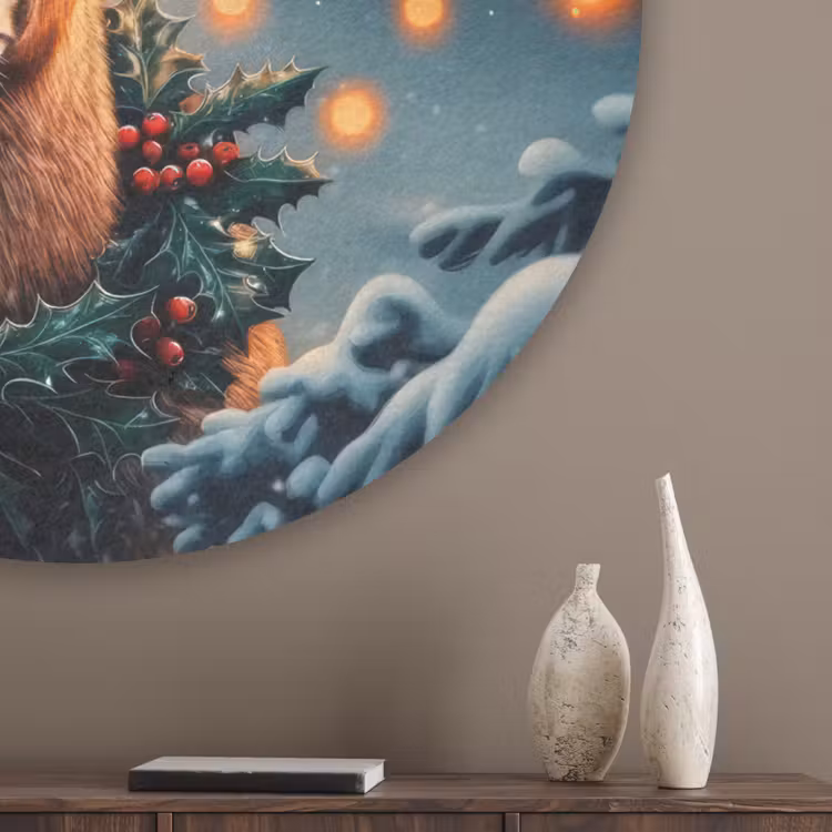 Hert - Kerst - Winter - Sneeuw - Kerstkrans Akoestische PET Vilt - Rond klein -sfeer5_closeup
