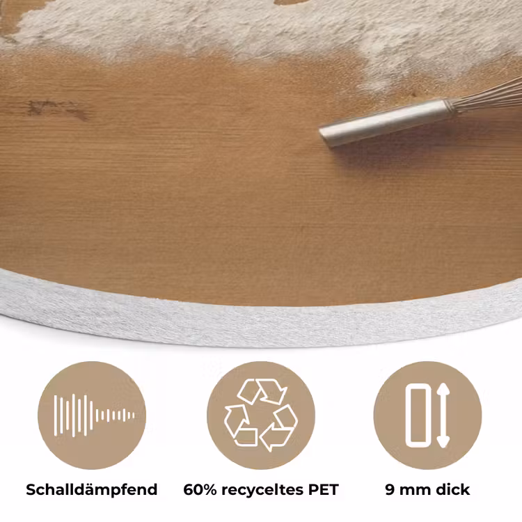Hout - Wereldkaart - Bakken - Keuken Akoestische PET Vilt - Rond klein -closeup_DE