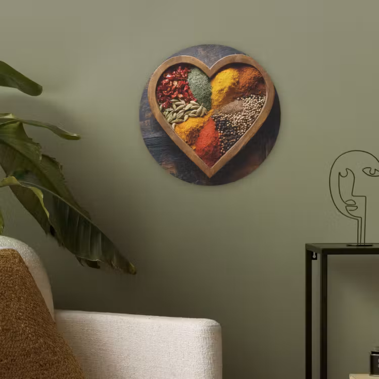 Houten - Hart - Kleurrijke - Specerijen Akoestische PET Vilt - Rond klein -sfeer2