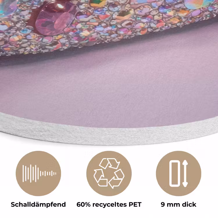 Hotdog - Steentjes - Glitters - Paars Akoestische PET Vilt - Rond klein -closeup_DE