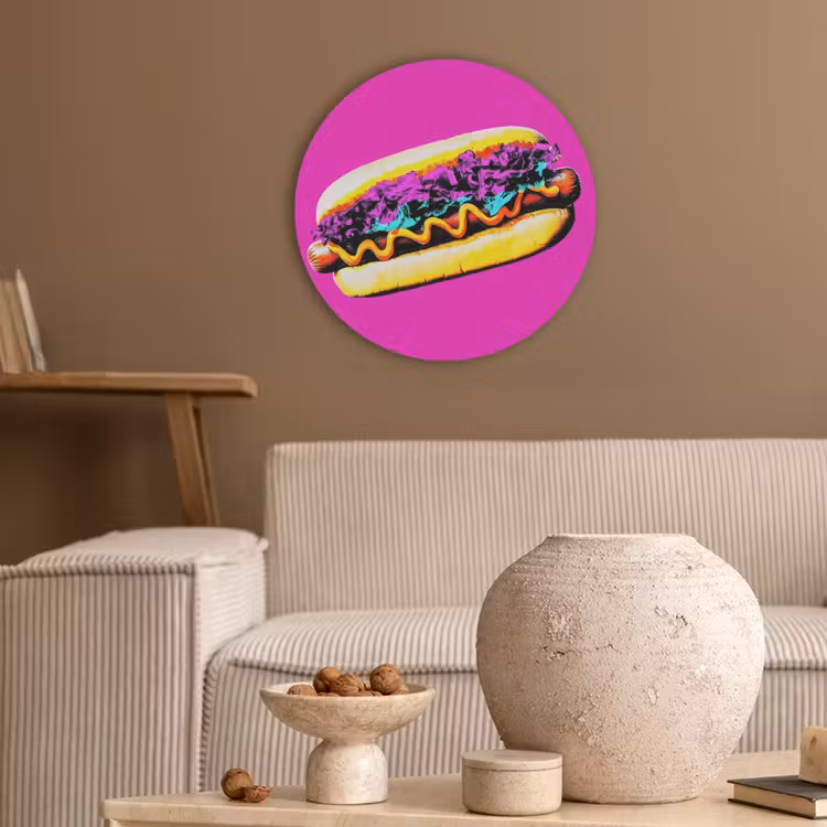 Hotdog - Roze - Retro Akoestische PET Vilt - Rond klein -sfeer1
