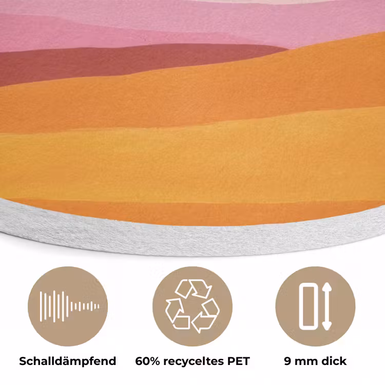 Heuvels - Oranje - Zon - Abstract Akoestische PET Vilt - Rond klein -closeup_DE