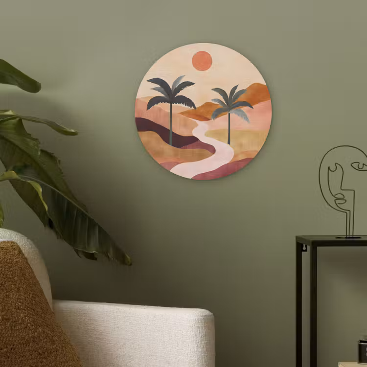 Heuvels - Palmbomen - Abstract Akoestische PET Vilt - Rond klein -sfeer2