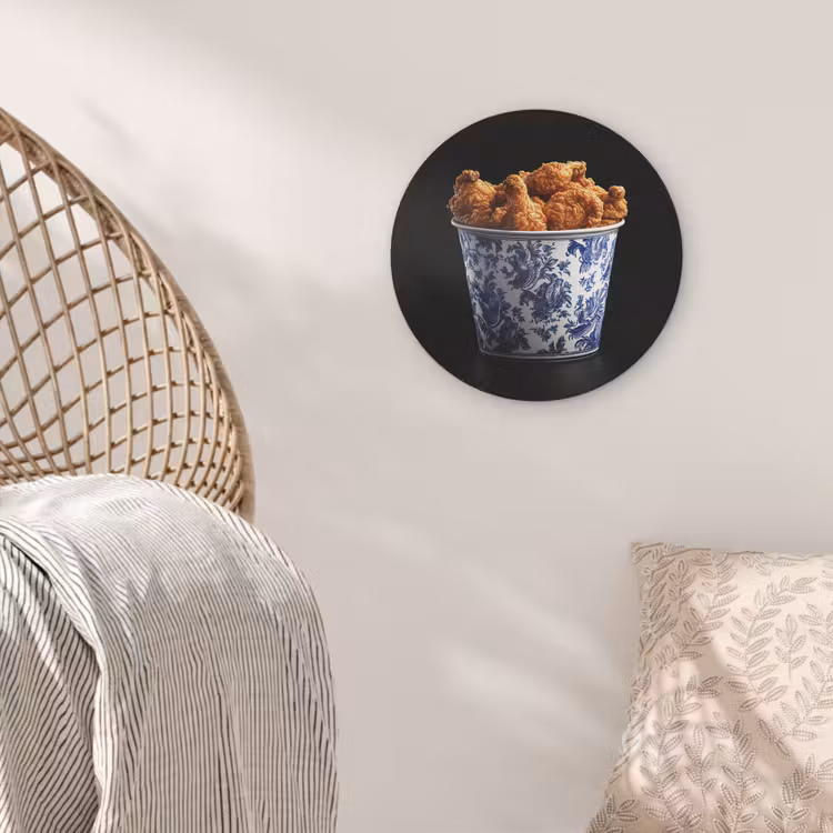 Kip - Bucket - Delfts blauw - Lekker Akoestische PET Vilt - Rond klein -sfeer4