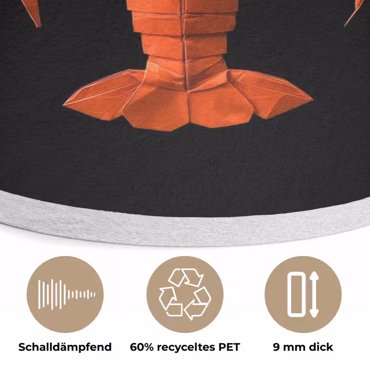 Kreeft - Papier - Origami papier - Rood Akoestische PET Vilt - Rond klein -closeup_DE