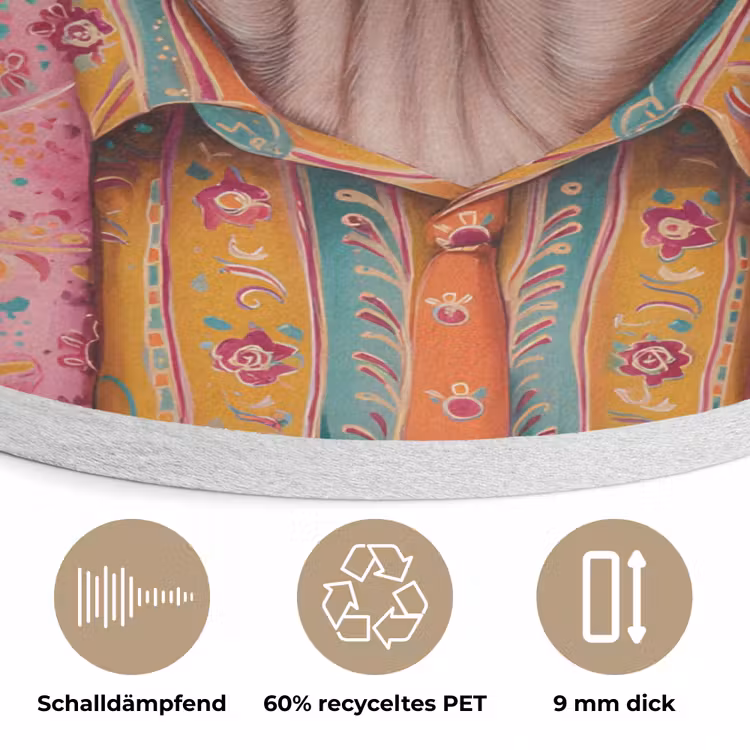 Hond - Overhemd - Bloemen - Bril Akoestische PET Vilt - Rond klein -closeup_DE