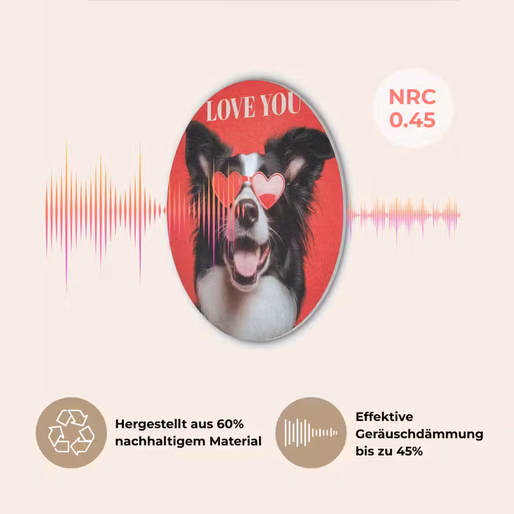 Hond - Hartjesbril - Loveyou - Rood Akoestische PET Vilt - Rond klein -USP_DE