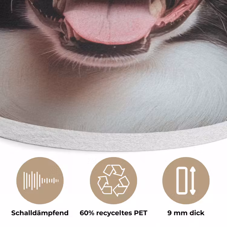 Hond - Hartjesbril - Loveyou - Rood Akoestische PET Vilt - Rond klein -closeup_DE