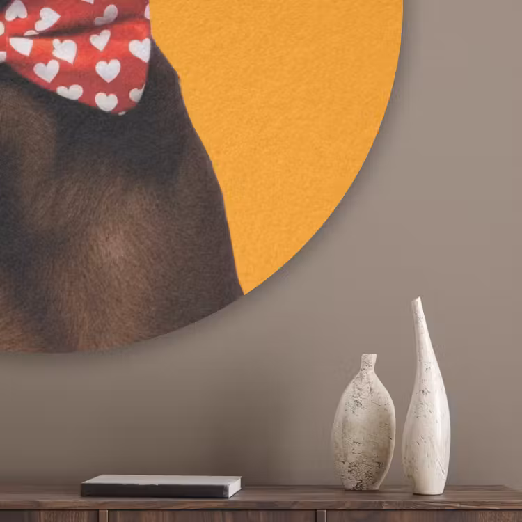 Hond - Oranje - Roos - Valentijn Akoestische PET Vilt - Rond klein -sfeer5_closeup