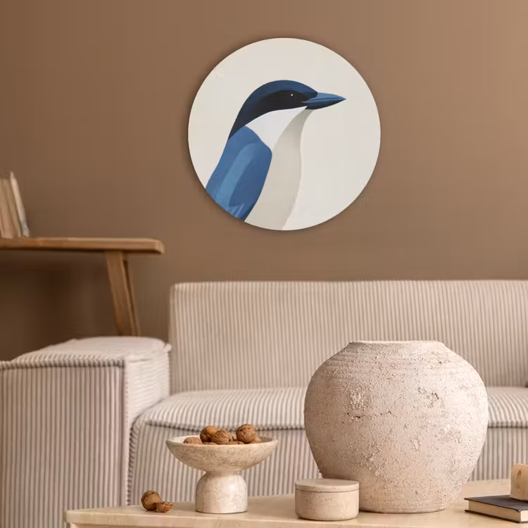 Illustratie - Blauw - Vogel Akoestische PET Vilt - Rond klein -sfeer1