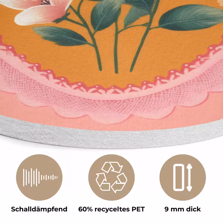 Illustratie - Bloemen - Rand - Roze Akoestische PET Vilt - Rond klein -closeup_DE