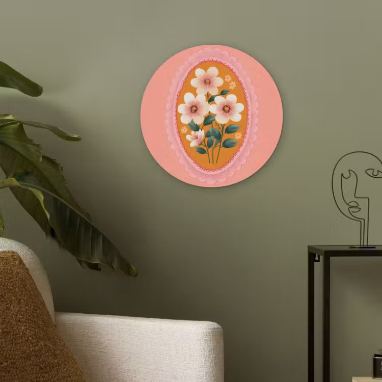 Illustratie - Bloemen - Rand - Roze Akoestische PET Vilt - Rond klein -sfeer2