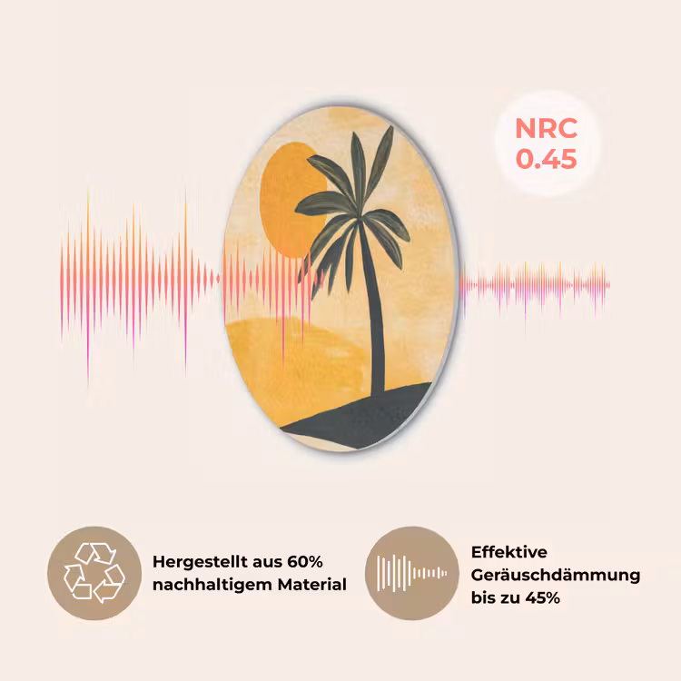 Illustratie - Palmboom - Zon - Heuvels Akoestische PET Vilt - Rond klein -USP_DE