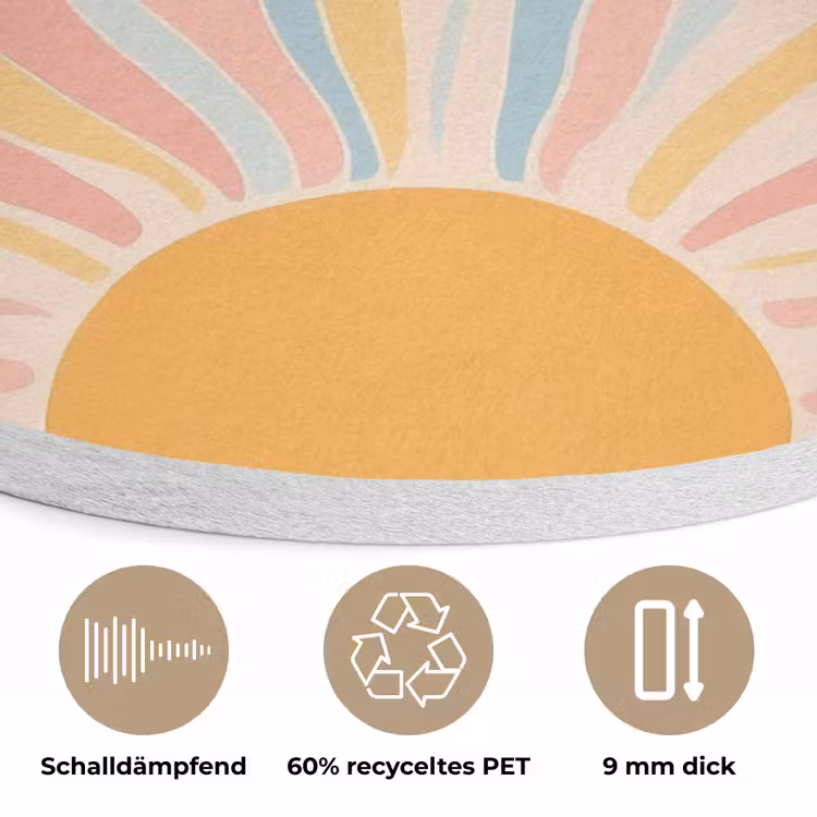Illustratie - Zon - Pastelkleuren Akoestische PET Vilt - Rond klein -closeup_DE