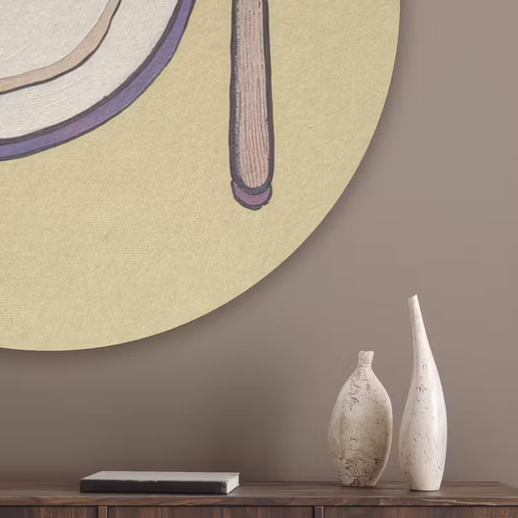 Illustratie - Bord - Bestek - Beige Akoestische PET Vilt - Rond klein -sfeer5_closeup
