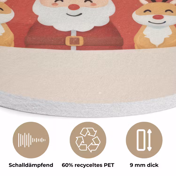 Illustratie - Kerstman - Rendieren - Rood Akoestische PET Vilt - Rond klein -closeup_DE
