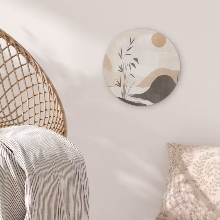 Japandi - Landschap - Beige Akoestische PET Vilt - Rond klein -sfeer4