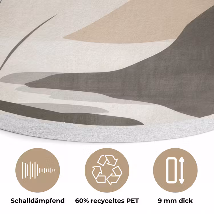 Japandi - Landschap - Beige Akoestische PET Vilt - Rond klein -closeup_DE