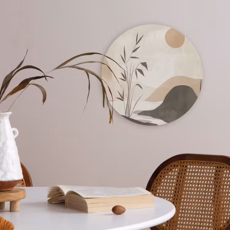Japandi - Landschap - Beige Akoestische PET Vilt - Rond klein -sfeer3