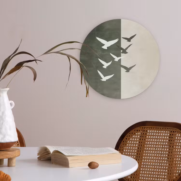 Japandi - Vogel - Groen Akoestische PET Vilt - Rond klein -sfeer3