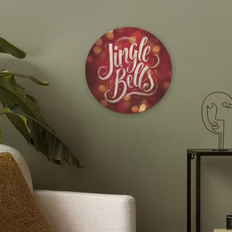 Jingle - Bells - Kerst - Rood Akoestische PET Vilt - Rond klein -sfeer2