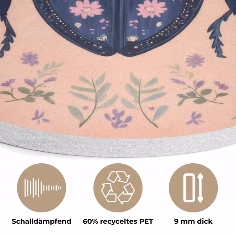 Kever - Donkerblauw - Bloemen - Sierlijk Akoestische PET Vilt - Rond klein -closeup_DE