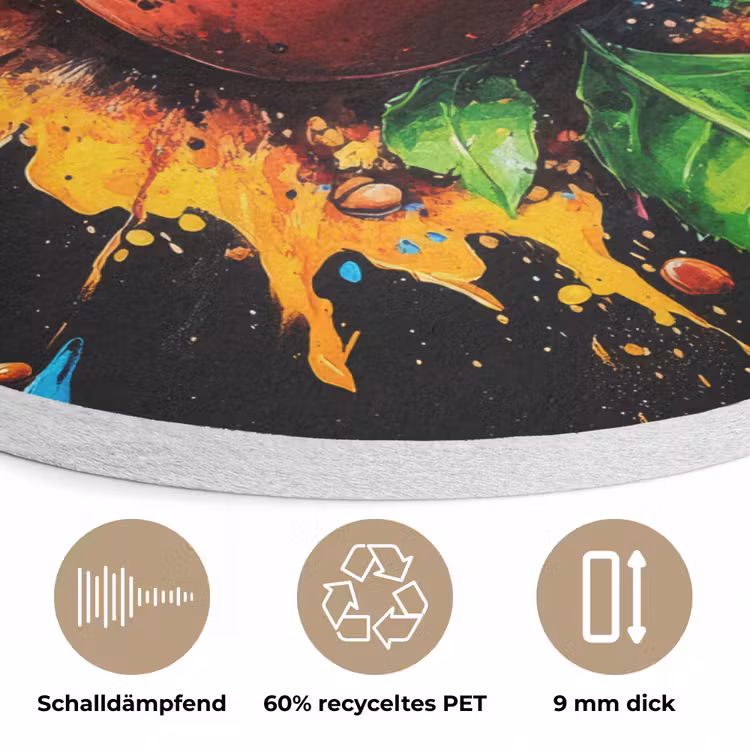 Koffie - Graffiti - Drinken - Abstract Akoestische PET Vilt - Rond klein -closeup_DE