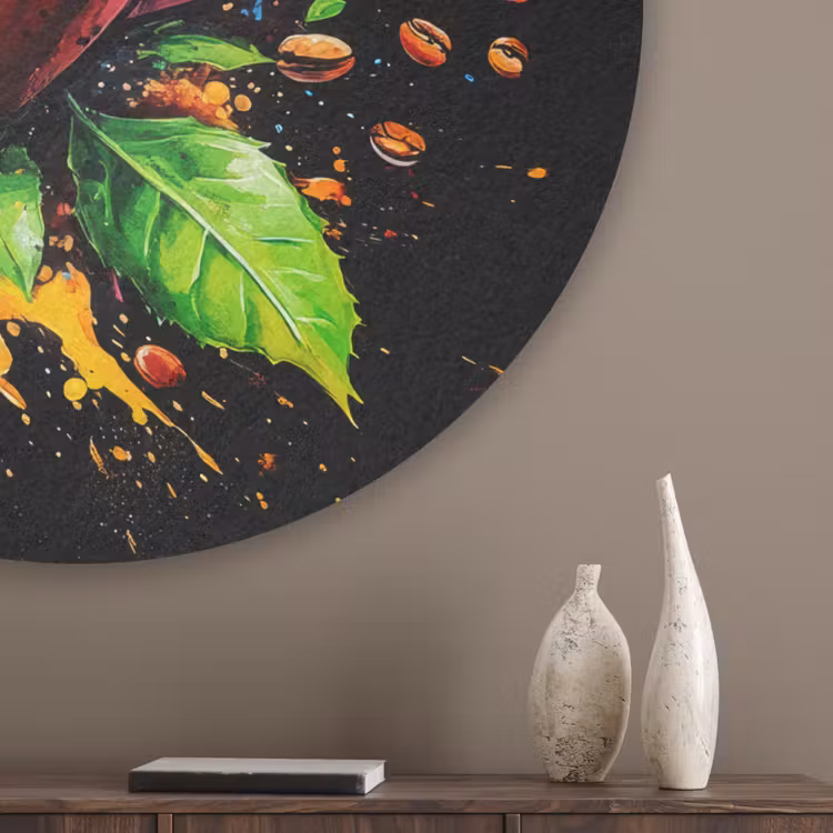 Koffie - Graffiti - Drinken - Abstract Akoestische PET Vilt - Rond klein -sfeer5_closeup