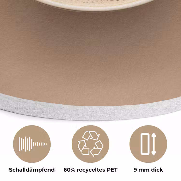Koffie - Melkschuim - Lach - Beige Akoestische PET Vilt - Rond klein -closeup_DE