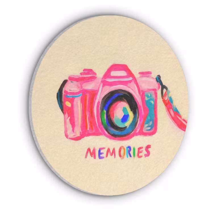 Camera - Memories - Roze - Geschilderd Akoestische PET Vilt - Rond klein -3d