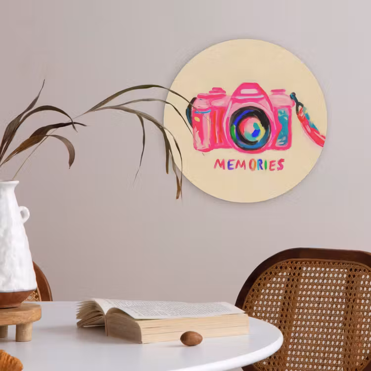 Camera - Memories - Roze - Geschilderd Akoestische PET Vilt - Rond klein -sfeer3