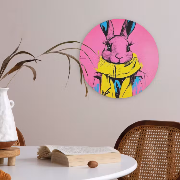 Konijn - Felroze - Sjaal - Abstract Akoestische PET Vilt - Rond klein -sfeer3