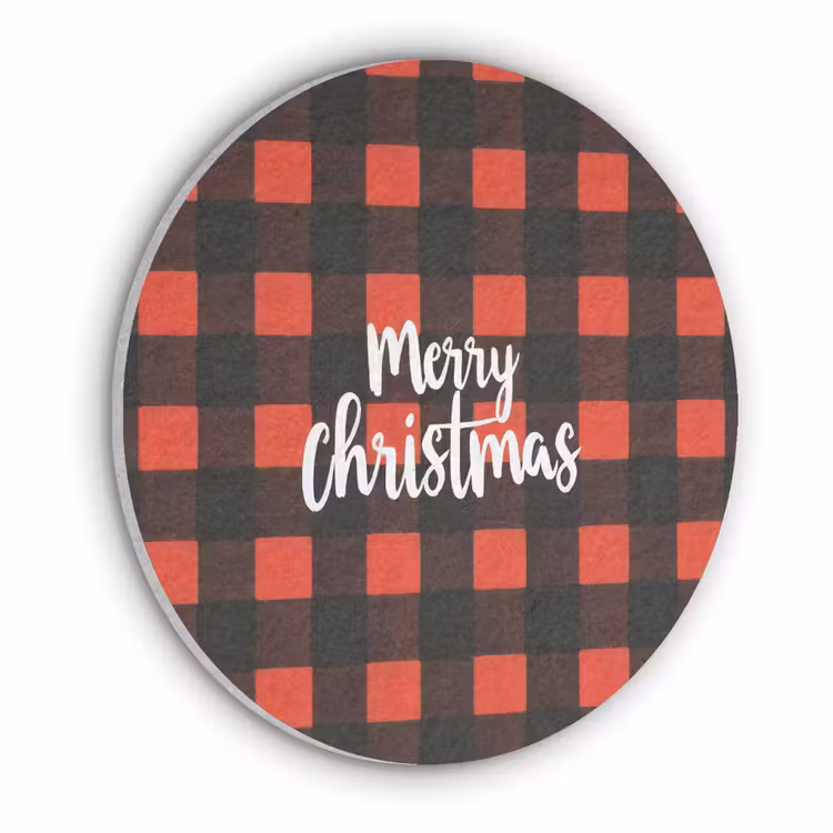 Geruit - Rood - Tekst - Christmas Akoestische PET Vilt - Rond klein -3d