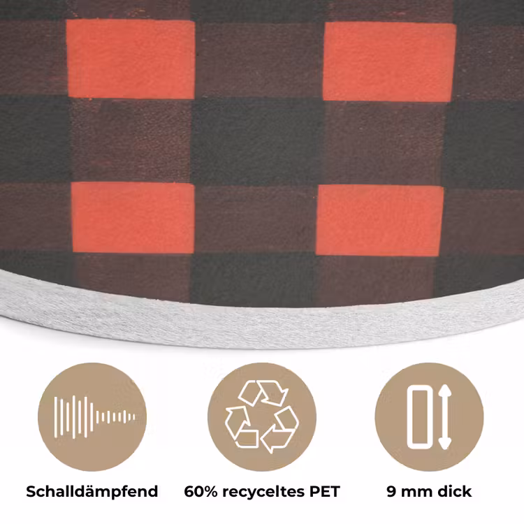 Geruit - Rood - Tekst - Christmas Akoestische PET Vilt - Rond klein -closeup_DE