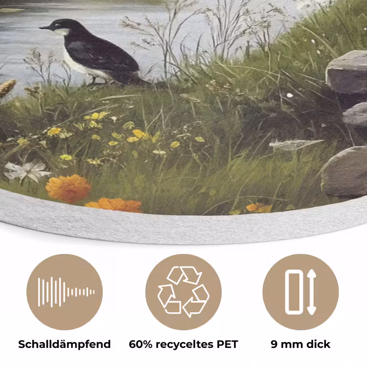 Kat - Beekje - Weide Akoestische PET Vilt - Rond klein -closeup_DE