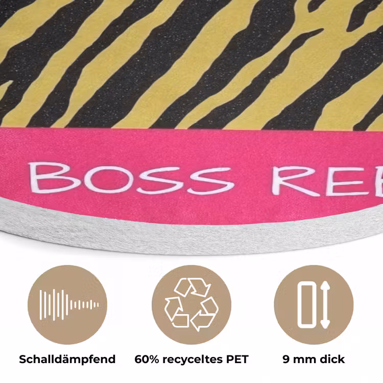 Kat - Baas - Roze - Tijgerprint Akoestische PET Vilt - Rond klein -closeup_DE