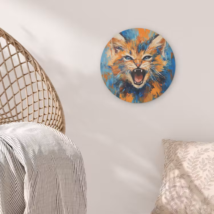 Kat - Kleurrijk - Oranje - Blauw Akoestische PET Vilt - Rond klein -sfeer4
