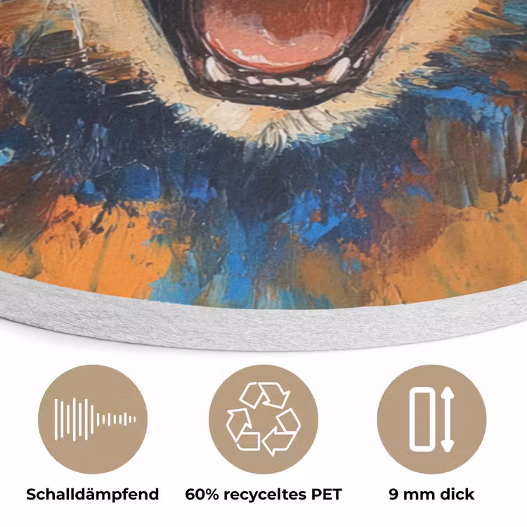 Kat - Kleurrijk - Oranje - Blauw Akoestische PET Vilt - Rond klein -closeup_DE