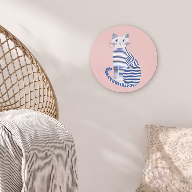 Kat - Illustratie - Minimalistisch - Roze Akoestische PET Vilt - Rond klein -sfeer4