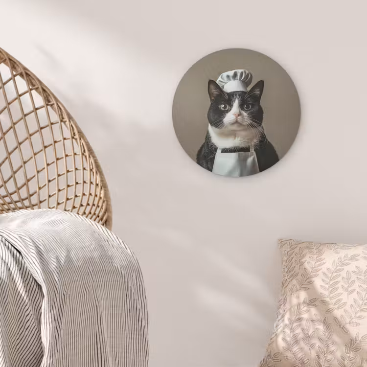 Kat - Kokskleding - Zwart - Wit Akoestische PET Vilt - Rond klein -sfeer4