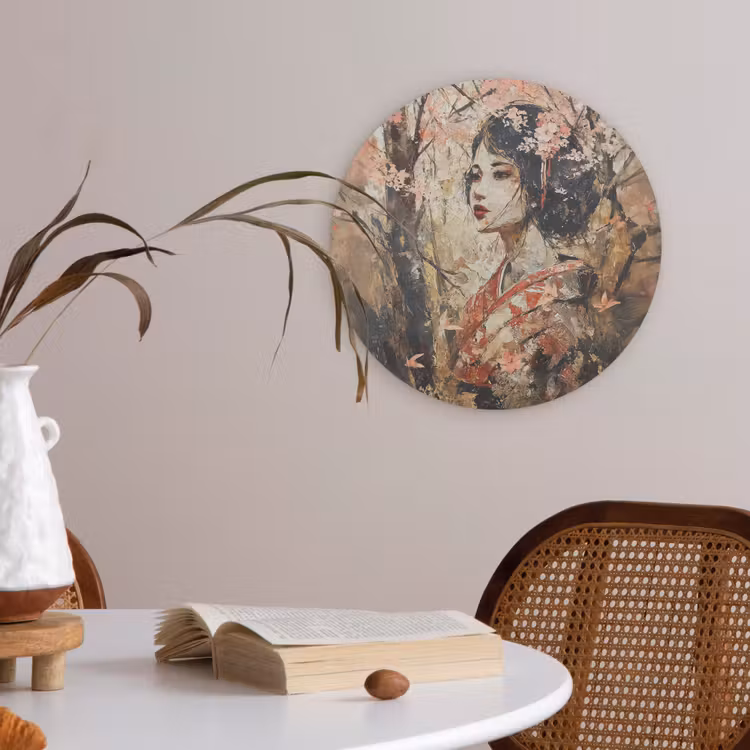 Kimono - Vrouw - kersenbomen Akoestische PET Vilt - Rond klein -sfeer3